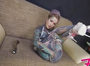 TATTOO girl masturbating with BIG STEEL TOY, ANAL gapes, prolapse, alternative, goth, teen