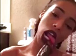 Lightskin beauty riding dildo on the toilet