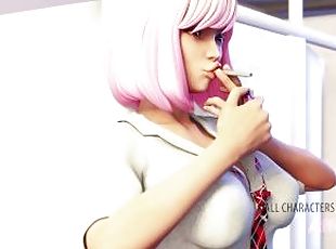 Futanari teacher fucking her student in bathroom in a 3d animation