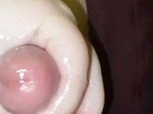 Teen jerking off cum covered dick