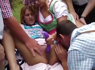 German outdoor gangbang fuck orgy