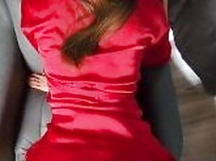 Milf in red satin robe shows herself on tiktok