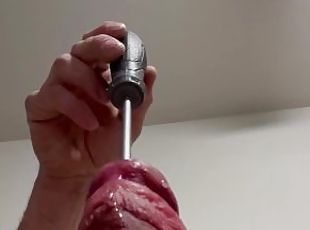 Inserting screwdriver in my big white cocks urethra