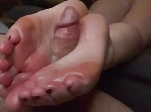 Night time footjob thick cumming