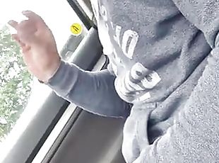 Bodybuilder fitness is masturbate with cum inside of a car outdoor in public place