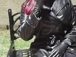 Latex Rubberdoll smoking in public