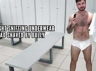 Caught sniffing underwear & head shaved by bully