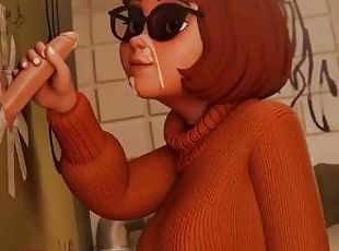 Velma Bathroom solo blowjob cums cartoon