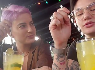 Colored hair lez GF licked by inked queer at home in be