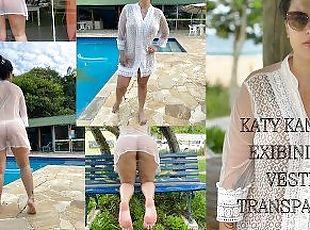 Katy Kampa casada se exibindo em público com vestido transparente