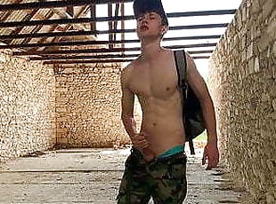 Teen Boy get Hard his 23 Cm Cock in the Abandoned Building 