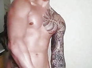 lean uncut tatted stud cums on his under ware