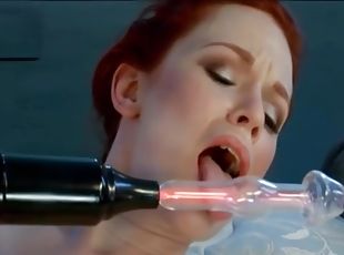 redhead girl tortured with electric dildo