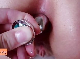Anal plug in my ass and vibrator until I cum. He was so hard playing with me