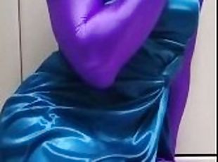 Japanese Zentai Crossdresser wearing Satin Dress