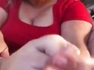 Chubby MILF plays with her spit and toes