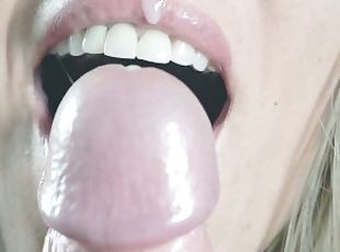 Close up sensual tongue blowjob