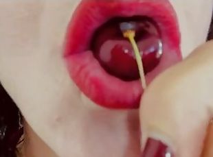 ASMR Sensually Eating Cherries Close Up Sounds by Pretty MILF Jemma Luv Dental Fetish SFW