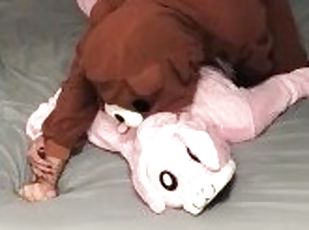 Bear dry humps girl in bunny onesie