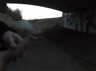 Double scenes  Caught by a passing car & risky cumload under a bridge