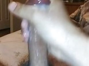 Stroking my hard cock until I cum all over myself