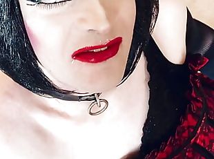Sissy Slut so happy with cum in and around her painted red lips