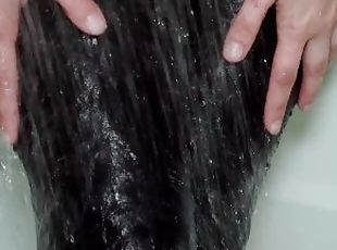 Taking a shower in leather leggings! Water slowmo