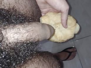 Hairy cock man peeing on a bread / FOOD FETISH