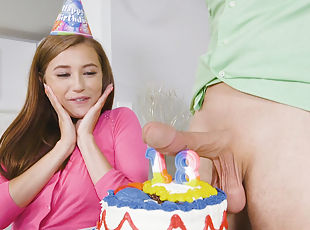 18 yo hot teen Carolina Sweet receives a big hard present for her birtday