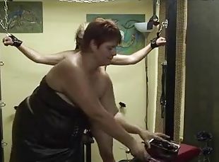 Chubby German mature becomes a slave in an amateur dungeon