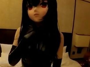 Kigurumi pvc suit masturbating