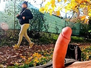 DICKFLASH in the PARK: a slutty milf can't resist to give a me a hard titty fuck