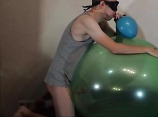 Blowing up Balloon and cum in it