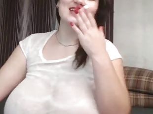 Cute girl showing huge boobs on webcam