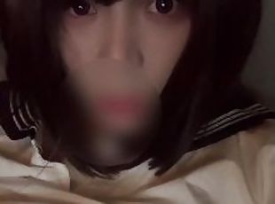 Japanese school girl femboy is fapping.