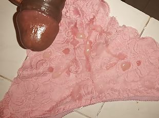 Hugh cumshot on her sexy panties