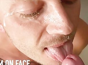 Cum Covered and Happy Cum on Face Big Facial Cumshot