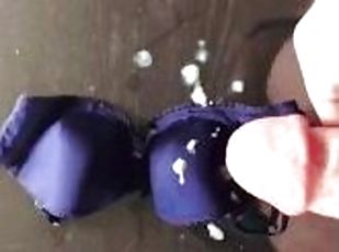 Cumshot on blue Bra