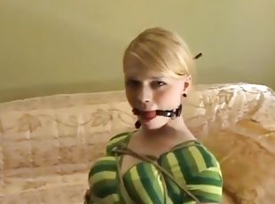 Ball gagged blonde chair tied