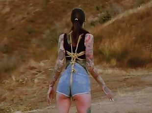 Hard domination with bondage and flogging for Rocky Emerson in the California desert