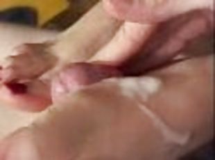 Close Up Footjob with Lube and Cum