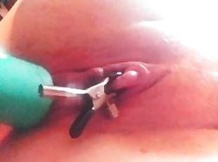 Clit play with massage wand pussy play