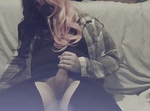 ????????Femboy Masturbating in Crotchless Tights and Wig????????