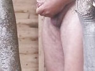 Public wank in GARDEN. Uncut cock Almost caught by neighbours