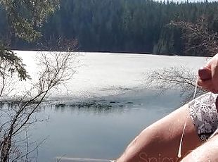 Her warm hands stroked my cock at the ICY lake seconds before a hiker passed - Our Spicy Adventures