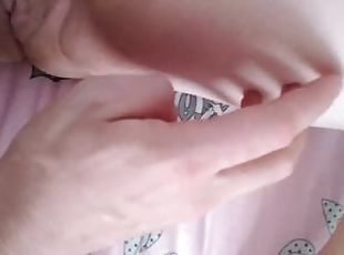 Caressing my bbw wife's hairy pussy